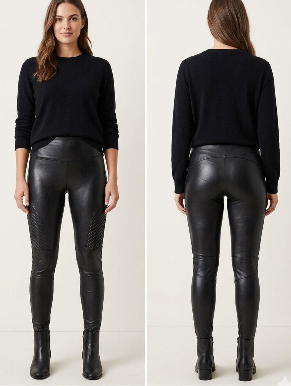 SPANX Faux Leather Moto Leggings Very Black High Waist Shaping Pants